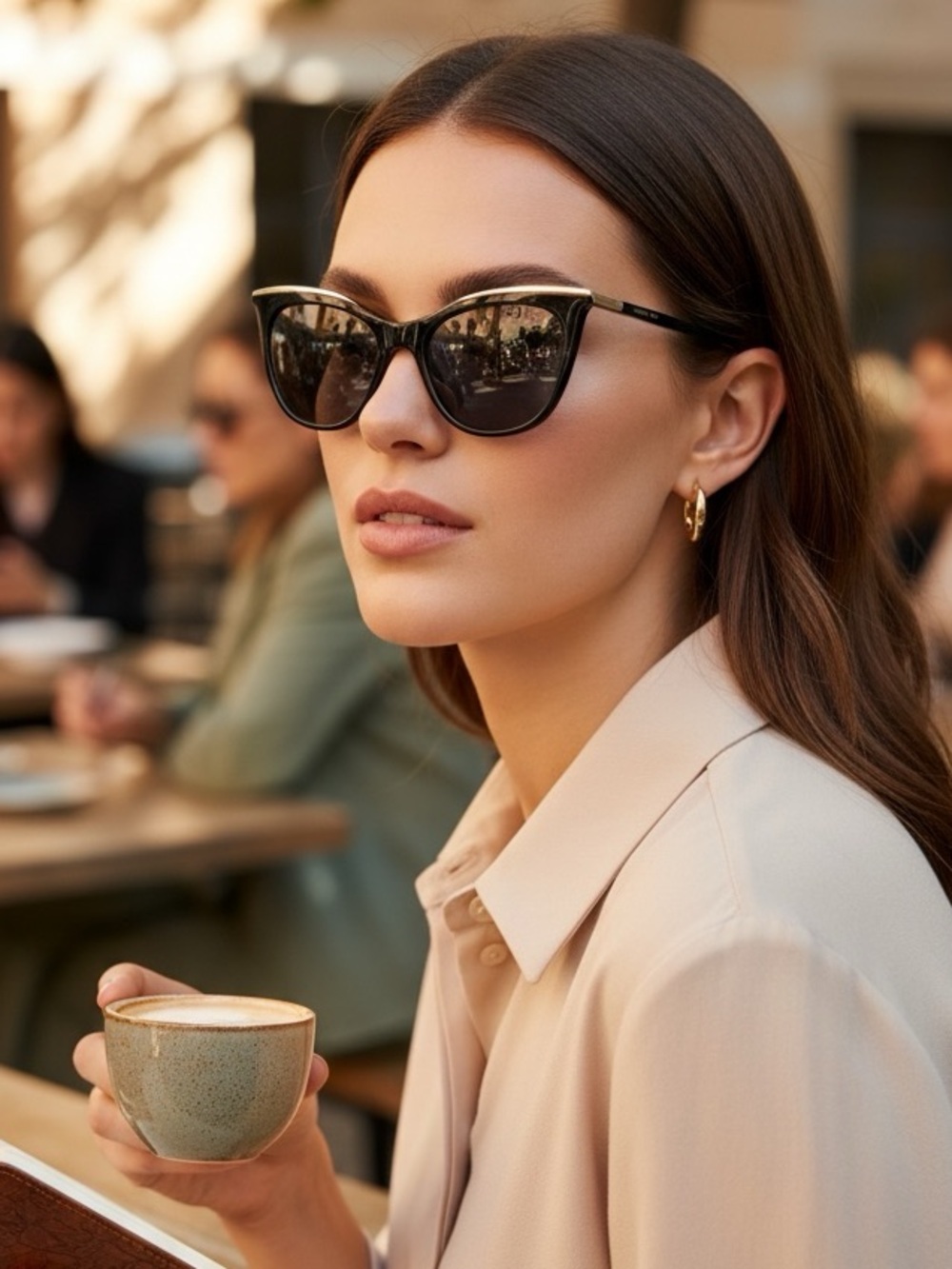 FOSSIL Cat-Eye Prescription Sunglasses with Gold Trim in Custom Fossil Case